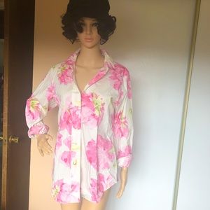 Liz Claiborne pink floral button down blouse. Size L